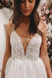 Sexy Spaghetti Straps Sleeveless A-Line Lace Wedding Dresses-misshow.com