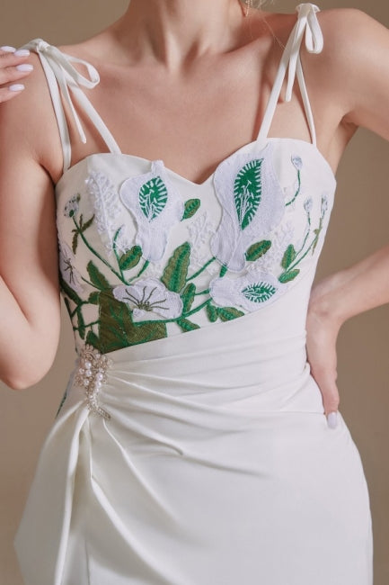 Sexy Spaghetti Straps Sleeveless Mermaid Floor-Length Satin Wedding Dresses-misshow.com