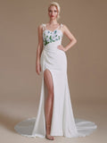 Sexy Spaghetti Straps Sleeveless Mermaid Floor-Length Satin Wedding Dresses