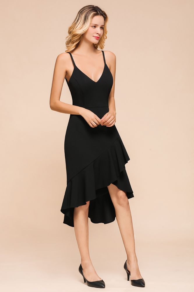Looking for Prom Dresses,Evening Dresses in Healthy cloth, Column,Mermaid style, and Gorgeous  work  MISSHOW has all covered on this elegant Sexy Spaghetti Straps Sweetheart Slim Hi-Lo Party Dress Vintage Backless Black Prom Dress.