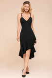 Sexy Spaghetti Straps Sweetheart Slim Hi-Lo Party Dress Vintage Backless Black Prom Dress