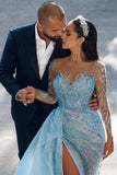 Sexy Sparkly Long Sleeves Mermaid Prom Dresses Evening Gowns With Lace-misshow.com