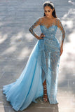 Sexy Sparkly Long Sleeves Mermaid Prom Dresses Evening Gowns With Lace-misshow.com