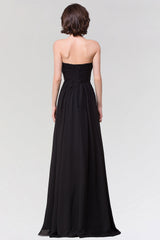 Sexy Strapless Sweetheart Long Black Chiffon Bridesmaid Dresses with Ruffles