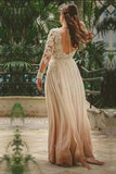 Sexy Sweetheart A-line Long Sleeves Backless Boho Chiffon Wedding Dresses-misshow.com