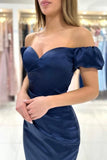 Sexy sweetheart capsleeves column satin evening dresses ruffles-misshow.com