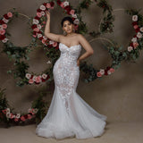 Sexy Sweetheart Sleeveless Lace Mermaid Wedding Dress With Applique-misshow.com