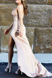 Sexy V-neck Sleeveless Satin Prom Dress With Side Slit-misshow.com