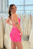 Sexy V-neck Spaghetti Straps Backless Sequined Homecoming Dress-misshow.com