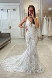 Sexy V-neck Spaghetti Straps Lace Sleeveless Wedding Dress