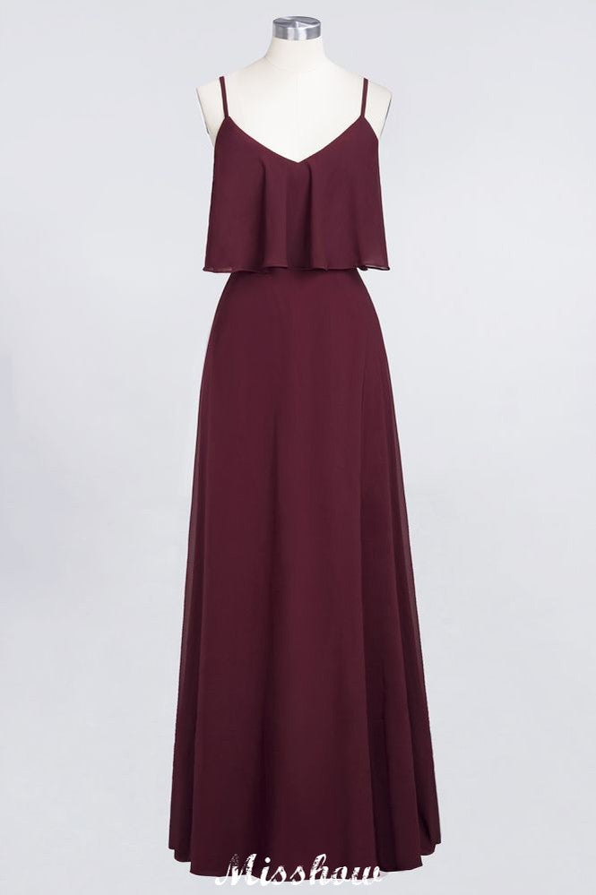Shapghetti Burgundy Bridesmaid Dress Backless Chiffon Wedding Guest Dress-misshow.com