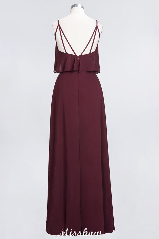 Shapghetti Burgundy Bridesmaid Dress Backless Chiffon Wedding Guest Dress-misshow.com