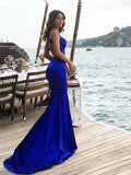 Sheath Halter Sleeveless With Ruched Satin Prom Dresses