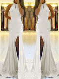 Sheath Halter Sleeveless With Ruffles Stretch Crepe Prom Dresses