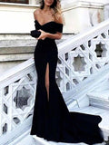 Sheath Off-the-Shoulder Sleeveless Court Train With Ruched Spandex Prom Dresses