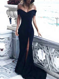 Sheath Off-the-Shoulder Sleeveless Court Train With Ruched Spandex Prom Dresses