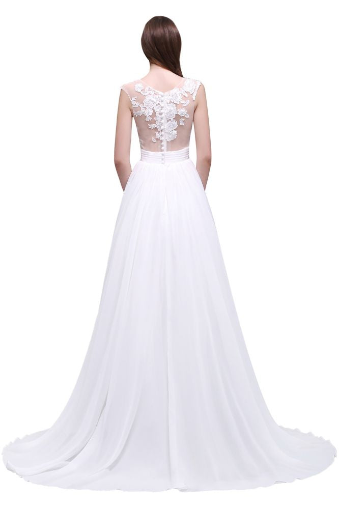 This elegant Jewel 100D Chiffon wedding dress with Lace,Appliques could be custom made in plus size for curvy women. Plus size Sleeveless Column bridal gowns are classic yet cheap.