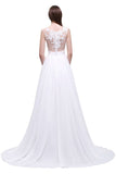This elegant Jewel 100D Chiffon wedding dress with Lace,Appliques could be custom made in plus size for curvy women. Plus size Sleeveless Column bridal gowns are classic yet cheap.