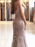 Sheath Spaghetti Straps Sleeveless With Lace Tulle Prom Dresses
