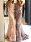 Sheath Spaghetti Straps Sleeveless With Lace Tulle Prom Dresses