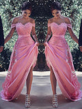 Sheath/Column Off-the-Shoulder Sleeveless Silk Like Satin Prom Dresses