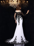 Sheath/Column Scoop Lace Long Sleeves Long Chiffon Prom Dresses