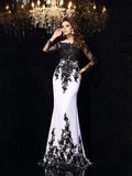 Sheath/Column Scoop Lace Long Sleeves Long Chiffon Prom Dresses