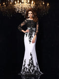 Sheath/Column Scoop Lace Long Sleeves Long Chiffon Prom Dresses