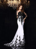 Sheath/Column Scoop Lace Long Sleeves Long Chiffon Prom Dresses