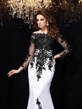 Sheath/Column Scoop Lace Long Sleeves Long Chiffon Prom Dresses