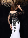 Sheath/Column Scoop Lace Long Sleeves Long Chiffon Prom Dresses