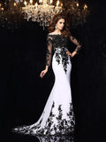 Sheath/Column Scoop Lace Long Sleeves Long Chiffon Prom Dresses