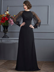 Sheath/Column Scoop Long Sleeves Beading Long Chiffon Prom Evening Dresses