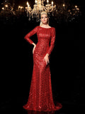 Sheath/Column Scoop Sequin Long Sleeves Long Sequins Prom Dresses