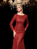 Sheath/Column Scoop Sequin Long Sleeves Long Sequins Prom Dresses