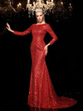 Sheath/Column Scoop Sequin Long Sleeves Long Sequins Prom Dresses