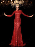 Sheath/Column Scoop Sequin Long Sleeves Long Sequins Prom Dresses