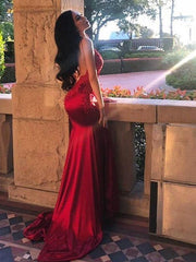 Sheath/Column Sleeveless Spaghetti Straps Applique Silk like Satin Prom Evening Dresses
