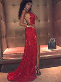 Sheath/Column Sleeveless Spaghetti Straps Sequins Prom Dresses