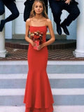 Sheath/Column Spaghetti Straps Sleeveless Floor-Length Layers Stretch Crepe Prom Dresses