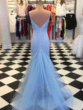 Sheath/Column Spaghetti Straps Sleeveless Tulle Sequin Prom Dresses