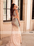 Sheath/Column V-neck Sequin Sleeveless Jersey Prom Dresses