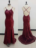 Sheath/Column V-neck Sleeveless Ruffles Sequins Prom Dresses