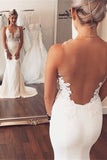 Sheer back Mermaid Wedding Dress Sleeveless Lace summer Beach Bridal Wears-misshow.com