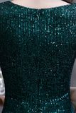 Looking for Prom Dresses,Evening Dresses,Homecoming Dresses,Quinceanera dresses in Sequined, Mermaid style, and Gorgeous Sequined, work  MISSHOW has all covered on this elegant Shining Sequins Emerald Green Mermaid Evening Party Gown with  Tassels Sleeves.