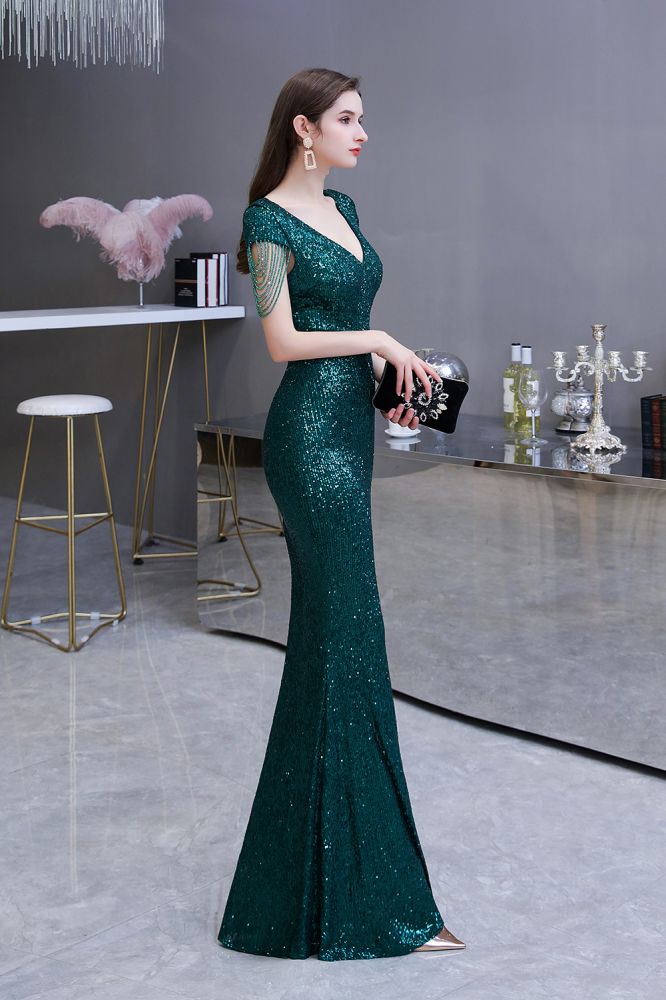 Custom Size Sequin Embroidered See-through Mermaid Floor-Length Prom Dress  - Ever-Pretty US