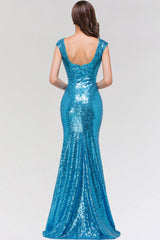 Shinny Sequined Long Mermaid Blue Affordable Bridesmaid Dresses