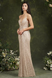 Shiny Sequins Spaghetti Straps V-neck Floor-length Mermaid Bridesmaid/Prom Dress-misshow.com