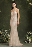 Shiny Sequins Spaghetti Straps V-neck Floor-length Mermaid Bridesmaid/Prom Dress-misshow.com