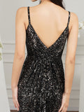 Shiny Sequins Spaghetti Straps V-neck Floor-length Mermaid Bridesmaid/Prom Dress-misshow.com